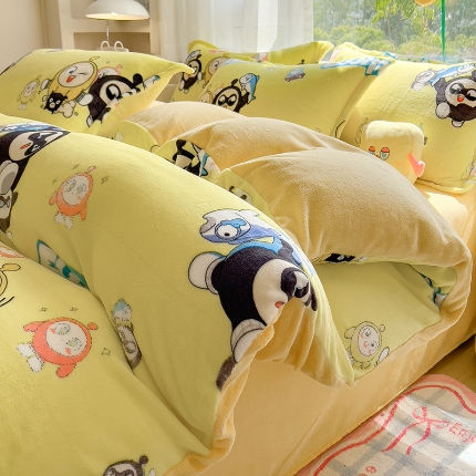 91家纺网 家纺一手货源 找家纺 （总）云恋家纺 2025新款卡通牛奶绒四件套珊瑚法兰绒床单床笠被套儿童床上用品冬季