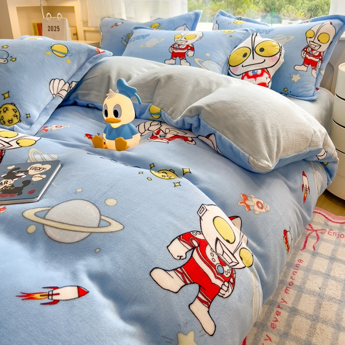 91家纺网 家纺一手货源 找家纺 （总）云恋家纺 2025新款卡通牛奶绒四件套珊瑚法兰绒床单床笠被套儿童床上用品冬季