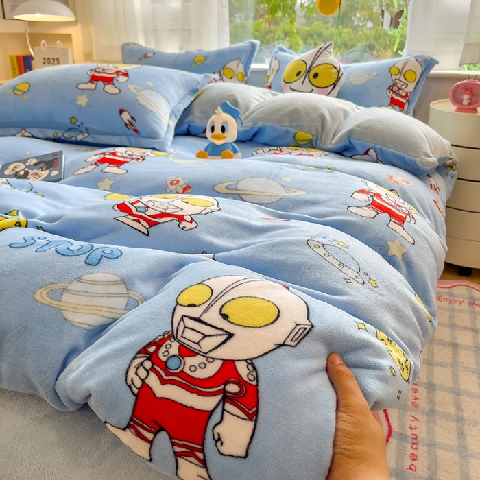 91家纺网 家纺一手货源 找家纺 （总）云恋家纺 2025新款卡通牛奶绒四件套珊瑚法兰绒床单床笠被套儿童床上用品冬季