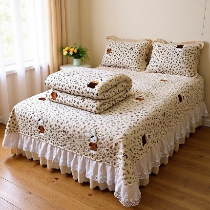 91家纺网 家纺一手货源 找家纺 （总）浩浩家纺 2025新款牛奶绒夹棉床盖四件套床上绒四件套