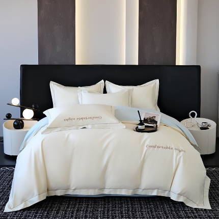 91家纺网 家纺一手货源 找家纺 （总）2025新款全棉长绒棉双拼四件套刺绣轻奢床上用品-简约