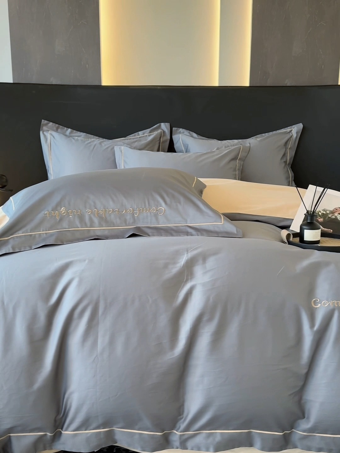 91家纺网 家纺一手货源 找家纺 （总）2025新款全棉长绒棉双拼四件套刺绣轻奢床上用品-简约