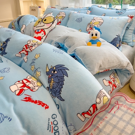 91家纺网 家纺一手货源 找家纺 （总）云恋家纺 2025新款卡通牛奶绒四件套珊瑚法兰绒床单床笠被套儿童床上用品冬季