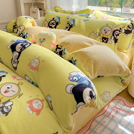 91家纺网 家纺一手货源 找家纺 （总）云恋家纺 2025新款卡通牛奶绒四件套珊瑚法兰绒床单床笠被套儿童床上用品冬季