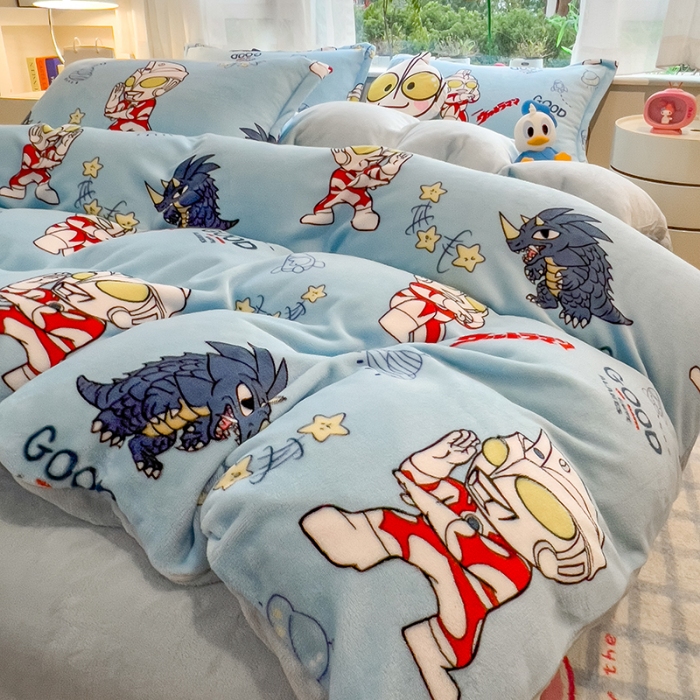 91家纺网 家纺一手货源 找家纺 （总）云恋家纺 2025新款卡通牛奶绒四件套珊瑚法兰绒床单床笠被套儿童床上用品冬季