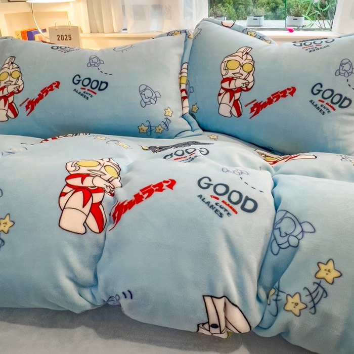 91家纺网 家纺一手货源 找家纺 （总）云恋家纺 2025新款卡通牛奶绒四件套珊瑚法兰绒床单床笠被套儿童床上用品冬季