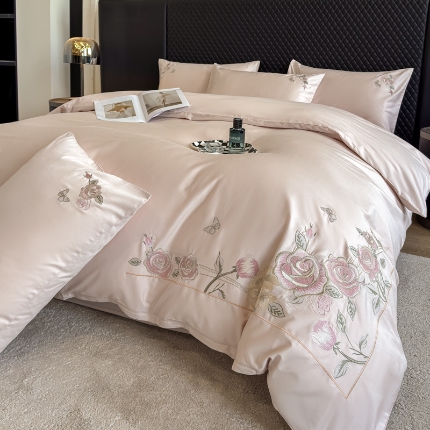 91家纺网 家纺一手货源 找家纺 （总）2025新款全棉纯棉长绒棉刺绣绣花四件套-庄园