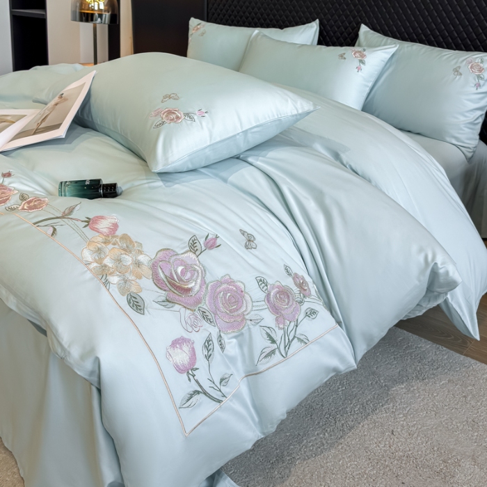 91家纺网 家纺一手货源 找家纺 （总）2025新款全棉纯棉长绒棉刺绣绣花四件套-庄园