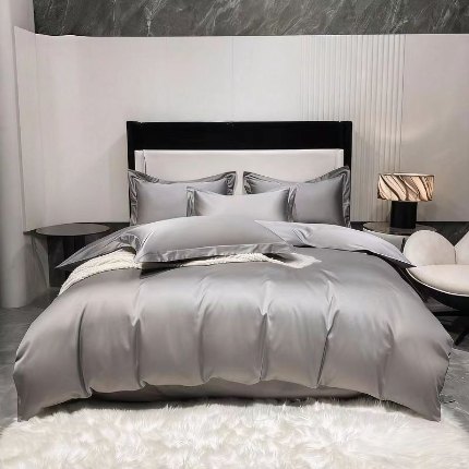 91家纺网 家纺一手货源 找家纺 梦丝语纯色糸列50双股100支长绒棉轻奢高端圆角卷边款四件套新品