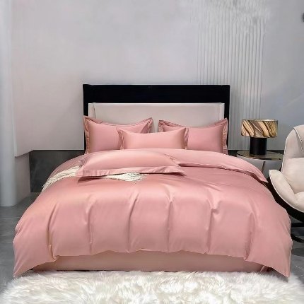 91家纺网 家纺一手货源 找家纺 梦丝语纯色糸列50双股100支长绒棉轻奢高端圆角卷边款四件套新品