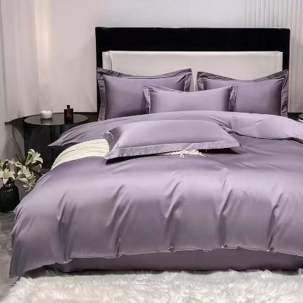 91家纺网 家纺一手货源 找家纺 梦丝语纯色糸列50双股100支长绒棉轻奢高端圆角卷边款四件套新品