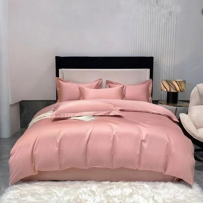 91家纺网 家纺一手货源 找家纺 梦丝语纯色糸列50双股100支长绒棉轻奢高端圆角卷边款四件套新品