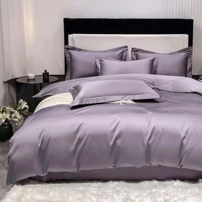 91家纺网 家纺一手货源 找家纺 梦丝语纯色糸列50双股100支长绒棉轻奢高端圆角卷边款四件套新品