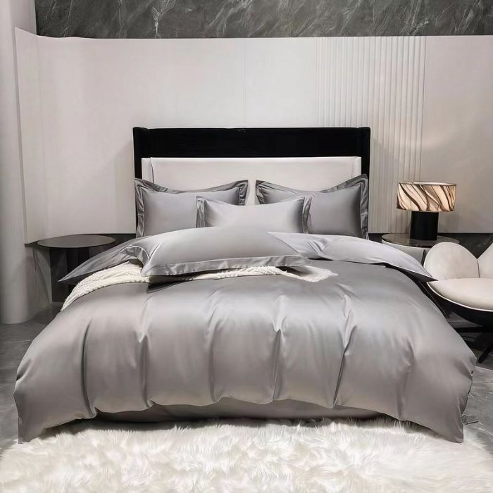 91家纺网 家纺一手货源 找家纺 梦丝语纯色糸列50双股100支长绒棉轻奢高端圆角卷边款四件套新品