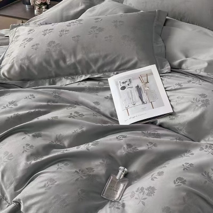 91家纺网 家纺一手货源 找家纺 梦丝语家纺色织提花50双股100支长绒棉圆角双贴边高端四件套量大从优