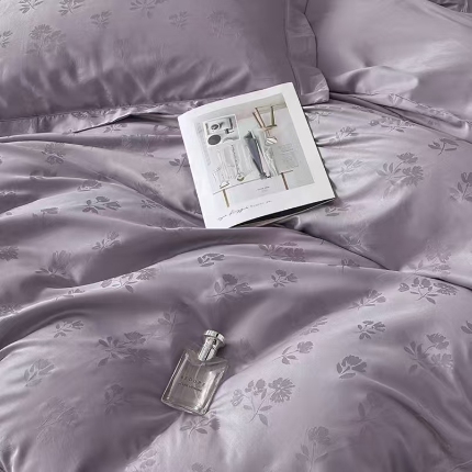 91家纺网 家纺一手货源 找家纺 梦丝语家纺色织提花50双股100支长绒棉圆角双贴边高端四件套量大从优