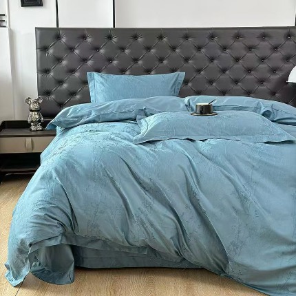 （总）梦丝语家纺色织提花50双股100支长绒棉圆角双贴边高端四件套量大从优