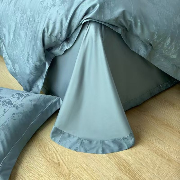 91家纺网 家纺一手货源 找家纺 梦丝语家纺色织提花50双股100支长绒棉圆角双贴边高端四件套量大从优