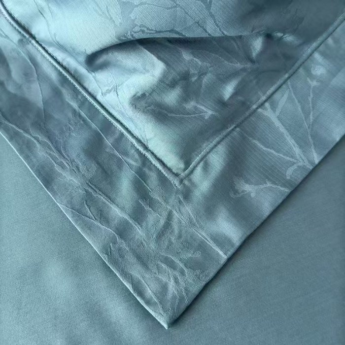 91家纺网 家纺一手货源 找家纺 梦丝语家纺色织提花50双股100支长绒棉圆角双贴边高端四件套量大从优