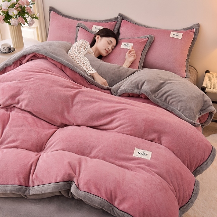 91家纺网 家纺一手货源 找家纺 （总）云恋家纺 纯色双面绒牛奶绒床上用品四件套加厚绒法兰绒床笠被套罩床单双人