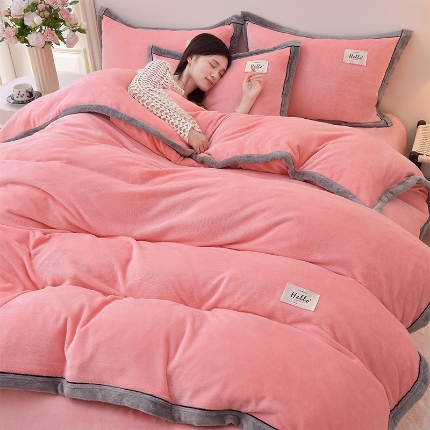 91家纺网 家纺一手货源 找家纺 （总）云恋家纺 纯色双面绒牛奶绒床上用品四件套加厚绒法兰绒床笠被套罩床单双人