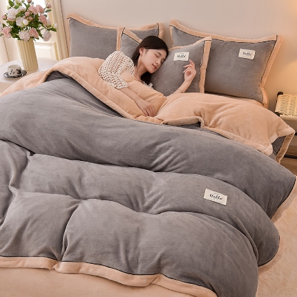 91家纺网 家纺一手货源 找家纺 （总）云恋家纺 纯色双面绒牛奶绒床上用品四件套加厚绒法兰绒床笠被套罩床单双人