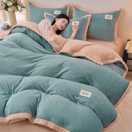 91家纺网 家纺一手货源 找家纺 （总）云恋家纺 纯色双面绒牛奶绒床上用品四件套加厚绒法兰绒床笠被套罩床单双人