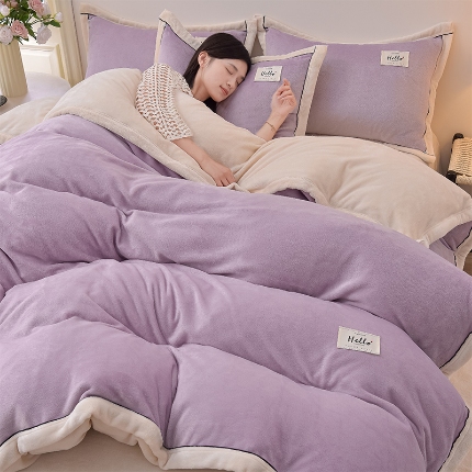 91家纺网 家纺一手货源 找家纺 （总）云恋家纺 纯色双面绒牛奶绒床上用品四件套加厚绒法兰绒床笠被套罩床单双人