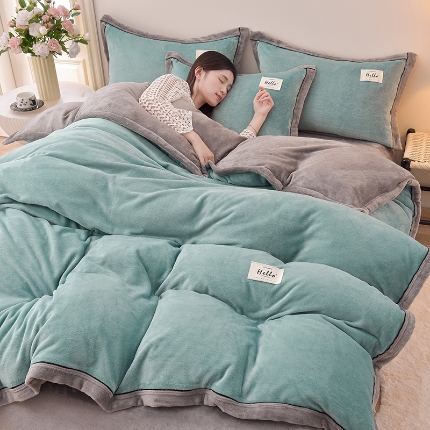 （总）云恋家纺 纯色双面绒牛奶绒床上用品四件套加厚绒法兰绒床笠被套罩床单双人