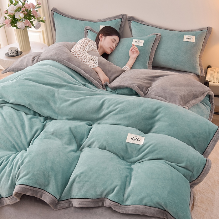 91家纺网 家纺一手货源 找家纺 （总）云恋家纺 纯色双面绒牛奶绒床上用品四件套加厚绒法兰绒床笠被套罩床单双人