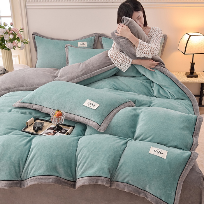 91家纺网 家纺一手货源 找家纺 （总）云恋家纺 纯色双面绒牛奶绒床上用品四件套加厚绒法兰绒床笠被套罩床单双人