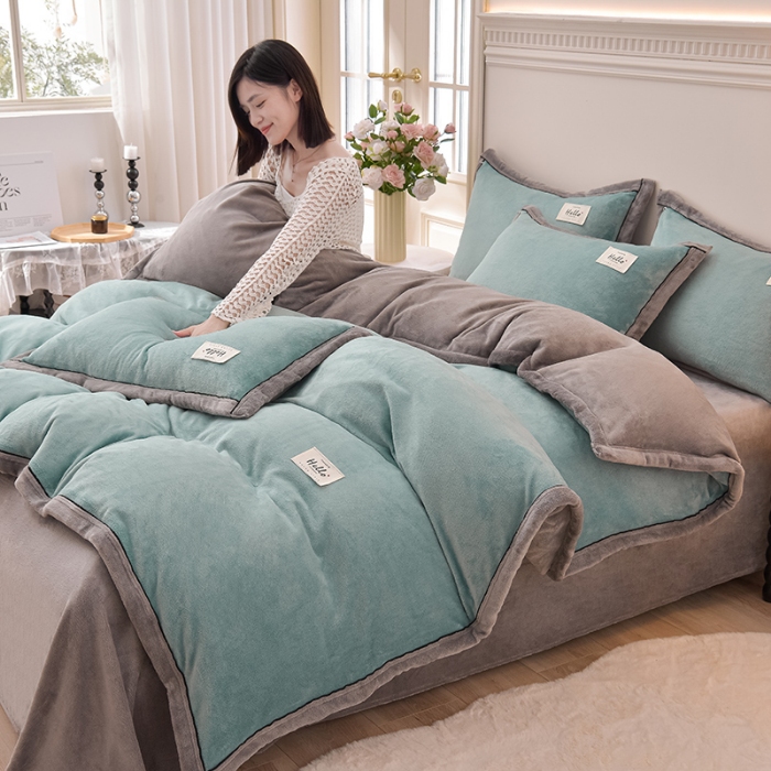 91家纺网 家纺一手货源 找家纺 （总）云恋家纺 纯色双面绒牛奶绒床上用品四件套加厚绒法兰绒床笠被套罩床单双人