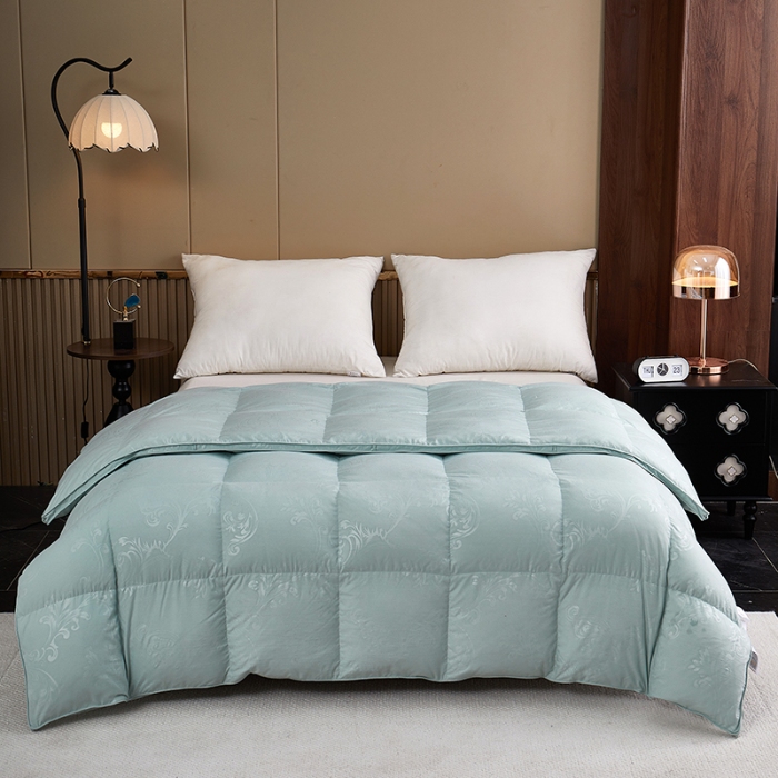 91家纺网 家纺一手货源 找家纺 抗日家纺 新款羽绒被壳 双层磨毛提花羽绒被 凤尾 凤尾浅绿