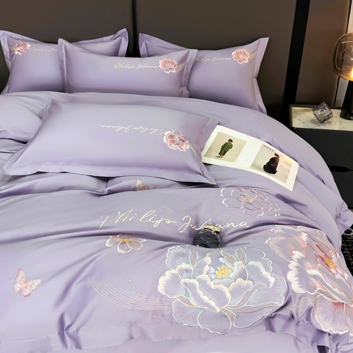 91家纺网 家纺一手货源 找家纺 （总）2025新款长绒棉全棉刺绣轻奢四件套--花开富贵 