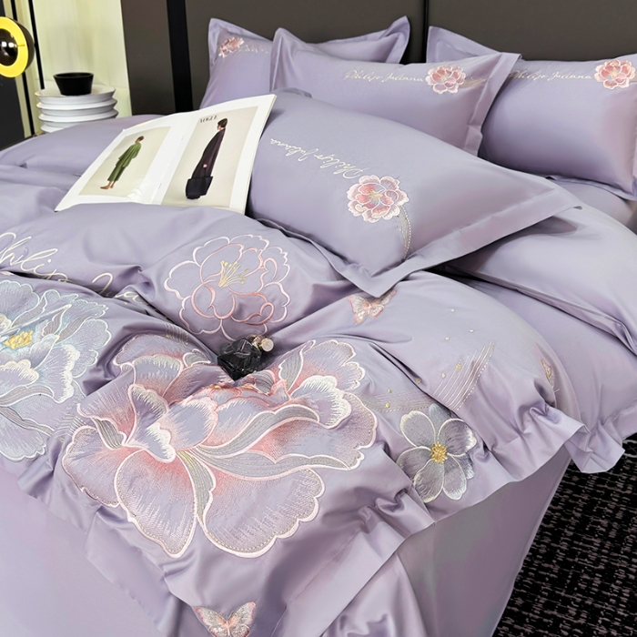 91家纺网 家纺一手货源 找家纺 （总）2025新款长绒棉全棉刺绣轻奢四件套--花开富贵 