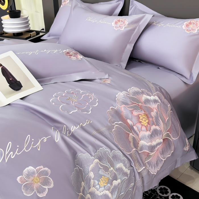 91家纺网 家纺一手货源 找家纺 （总）2025新款长绒棉全棉刺绣轻奢四件套--花开富贵 