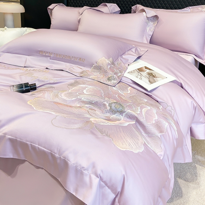 91家纺网 家纺一手货源 找家纺 （总）星蕴家纺 2025新款100支澳棉纯棉正宗长绒棉刺绣四件套-绽放