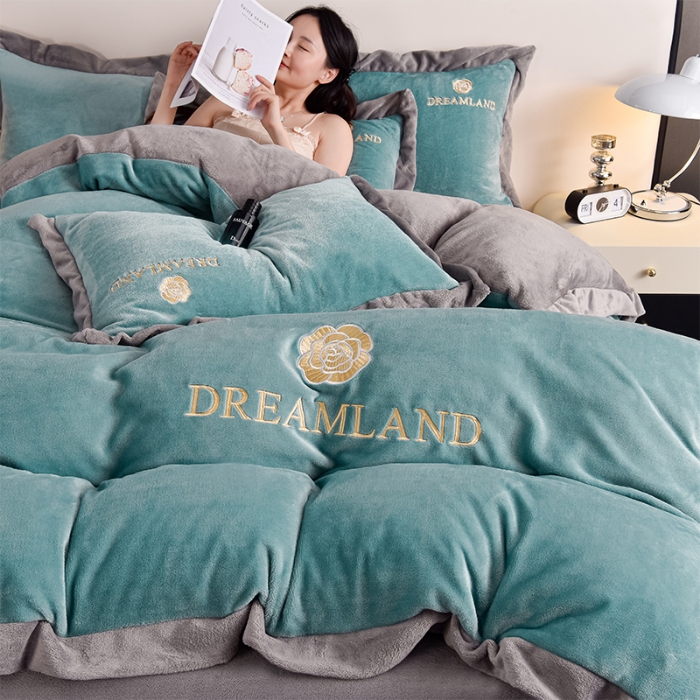 91家纺网 家纺一手货源 找家纺 （总）云恋家纺 2025新款加厚刺绣牛奶绒四件套--梦想款