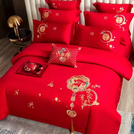 梦丝语家纺婚庆四件套五件套六件套八件套10件套百支长绒棉床裙款原版