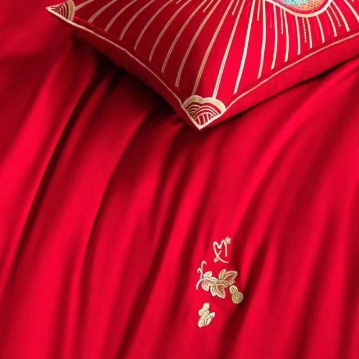 91家纺网 家纺一手货源 找家纺 梦丝语家纺婚庆四件套五件套六件套八件套10件套百支长绒棉床裙款原版