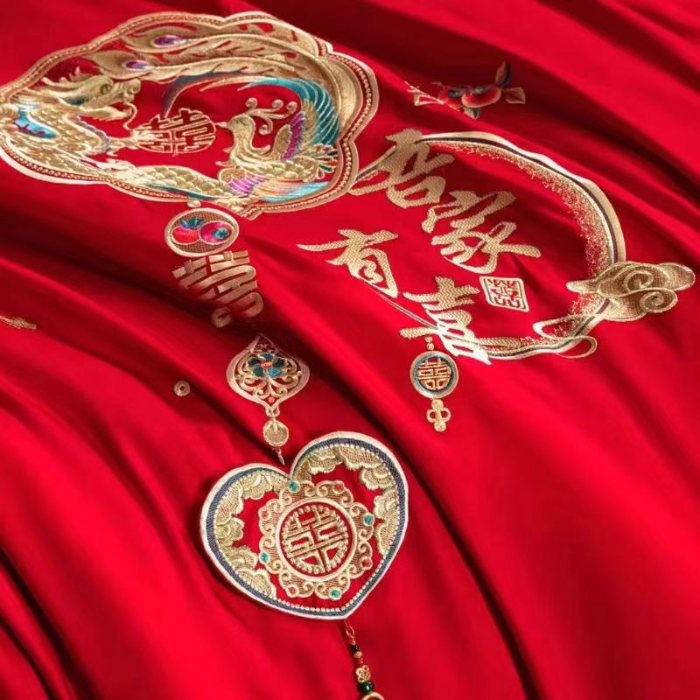 91家纺网 家纺一手货源 找家纺 梦丝语家纺婚庆四件套五件套六件套八件套10件套百支长绒棉床裙款原版