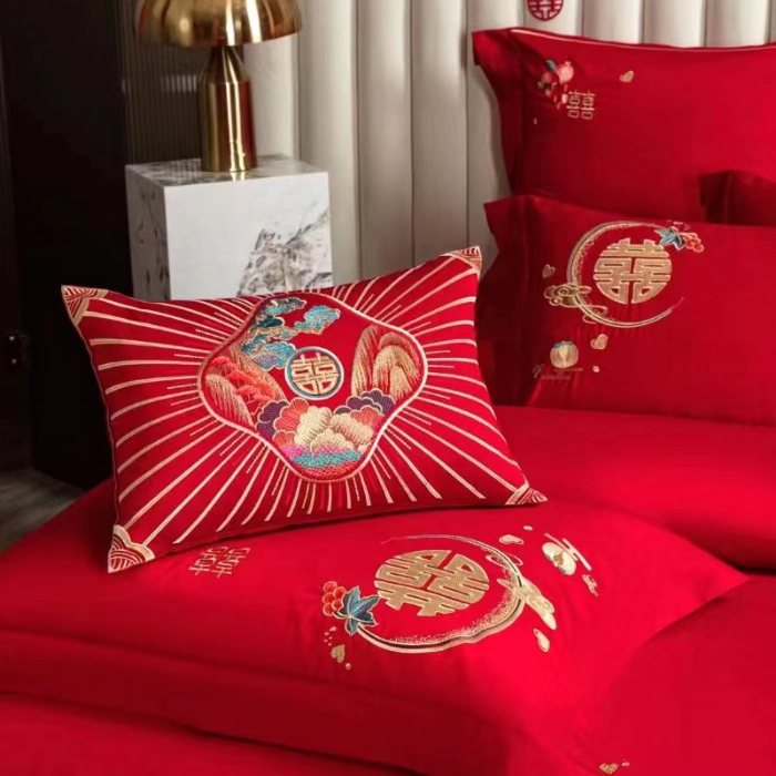 91家纺网 家纺一手货源 找家纺 梦丝语家纺婚庆四件套五件套六件套八件套10件套百支长绒棉床裙款原版