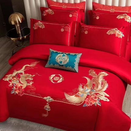 91家纺网 家纺一手货源 找家纺 梦丝语家纺婚庆四件套五件套六件套八件套九件套百支长绒棉床裙款原版