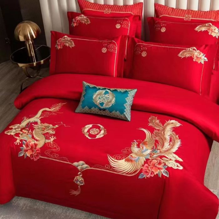 91家纺网 家纺一手货源 找家纺 梦丝语家纺婚庆四件套五件套六件套八件套九件套百支长绒棉床裙款原版