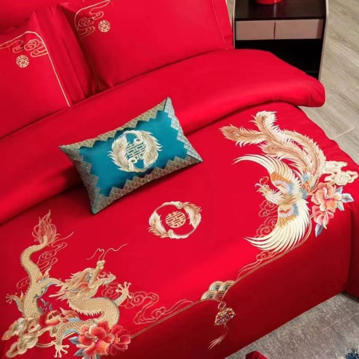 91家纺网 家纺一手货源 找家纺 梦丝语家纺婚庆四件套五件套六件套八件套九件套百支长绒棉床裙款原版