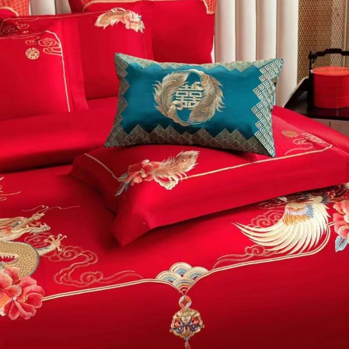 91家纺网 家纺一手货源 找家纺 梦丝语家纺婚庆四件套五件套六件套八件套九件套百支长绒棉床裙款原版