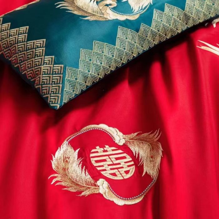 91家纺网 家纺一手货源 找家纺 梦丝语家纺婚庆四件套五件套六件套八件套九件套百支长绒棉床裙款原版