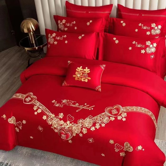 91家纺网 家纺一手货源 找家纺 梦丝语家纺婚庆四件套五件套六件套八件套九件套百支长绒棉床裙款原版