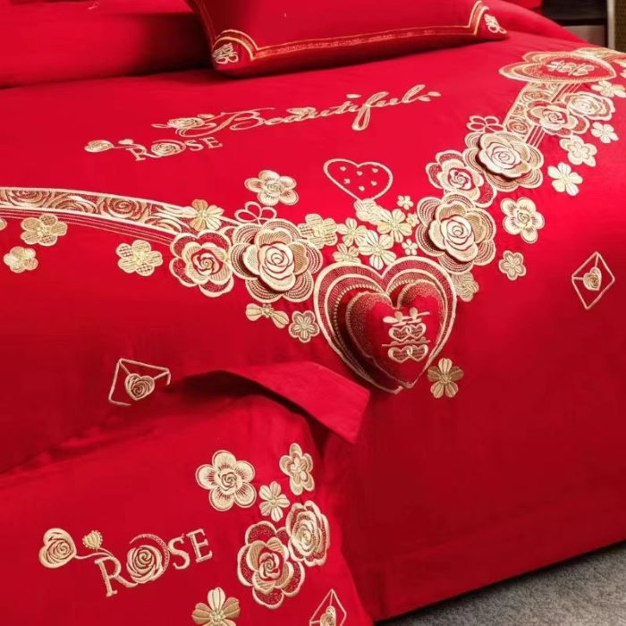 91家纺网 家纺一手货源 找家纺 梦丝语家纺婚庆四件套五件套六件套八件套九件套百支长绒棉床裙款原版