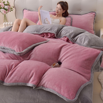 91家纺网 家纺一手货源 找家纺 （总）云恋家纺 加厚牛奶绒四件套简约双面加绒被套罩床单双人家用冬季法兰绒--简约款